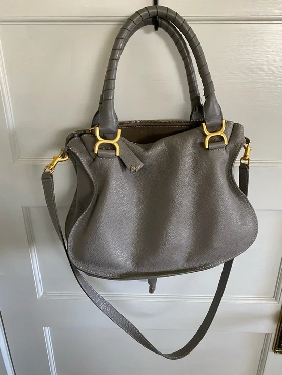 Chloé Marcie Medium Leather Shoulder Bag —  Gray with Gold Hardware - Picture 5 of 10